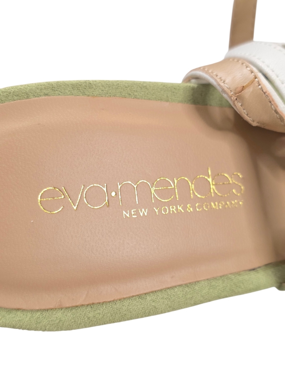 Eva Mendes NY T-Strap Pointed Toe Stiletto Heels Green Faux Suede Pumps Size 9M - Picture 15 of 16